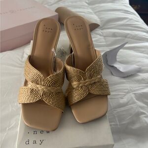 A New Day Tan Mules with Woven Design